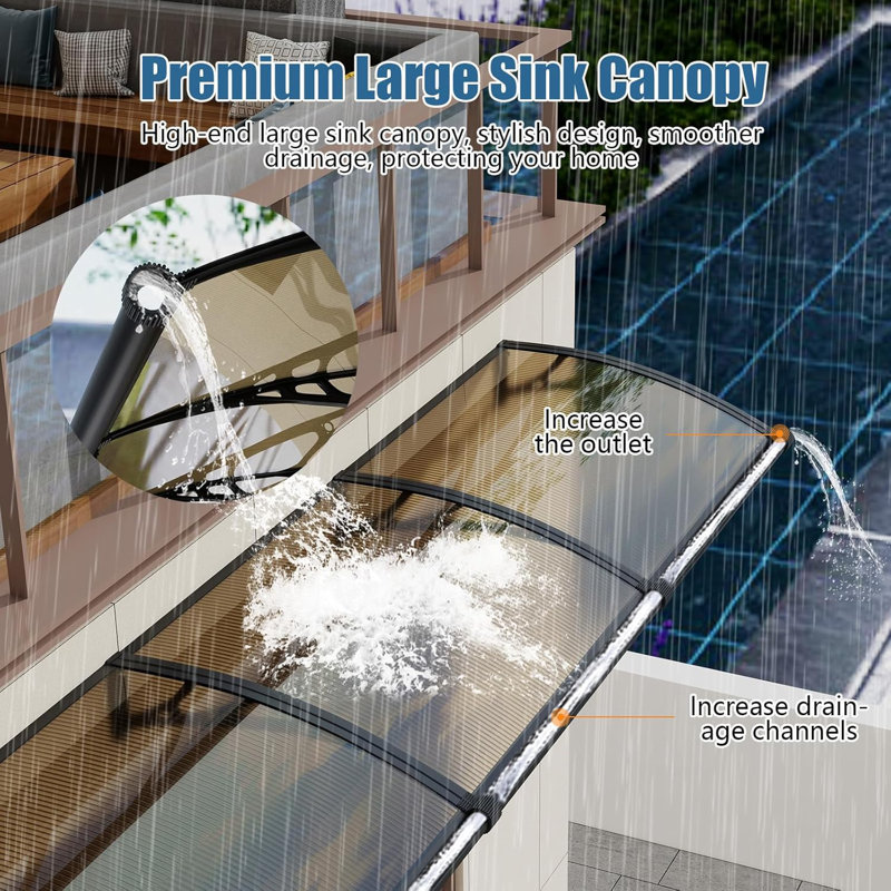 Large Drainage Grooves Window Awning Door Canopy 5mm Polycarbonate Hollow Panel Seamless One-Piece Curved Canopy for Porch Deck Patio Outdoor DIY Store Front Weatherproof Protection 40"D x 120" W Clear