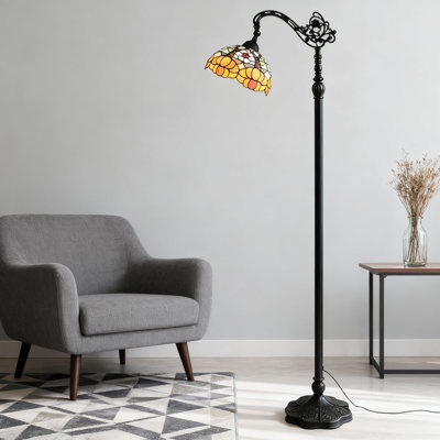 Lampe sur pied de style Tiffany avec abat-jour en forme de fleur jaune en verre coloré, conception en arc de col de cygne réglable pour la lecture, lampe d'angle pour le salon, la chambre à coucher et le bureau personnel
