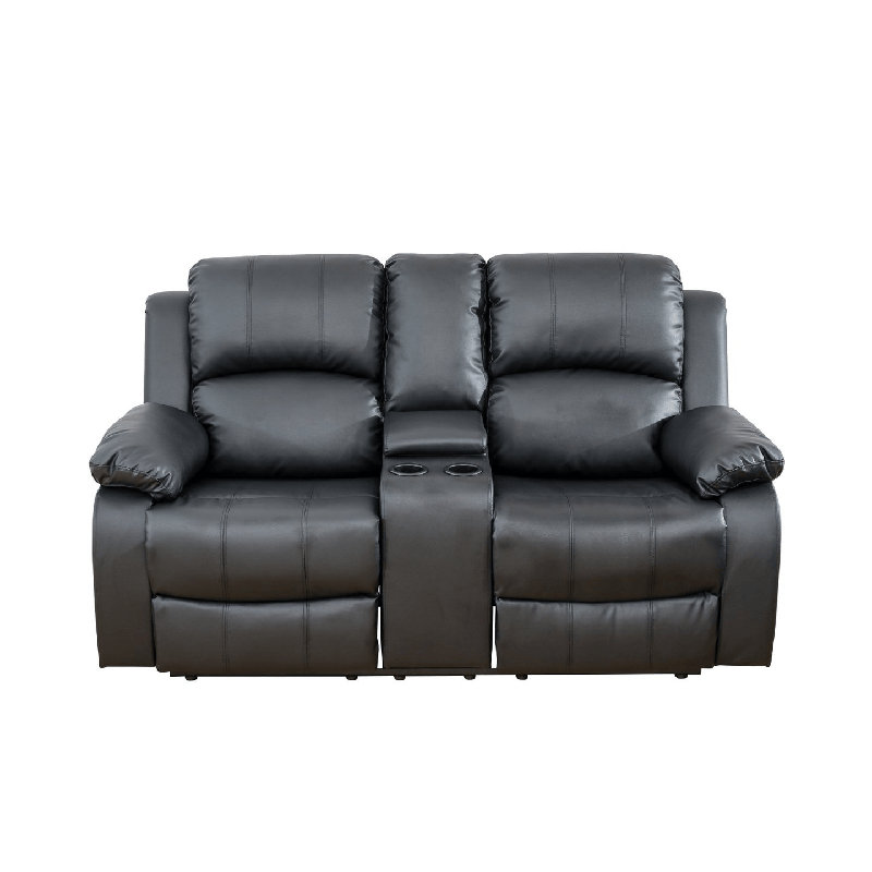 68" Wide Loveseat Modern Vegan Leather Manual Recliner Chair With Comfortable Arms And Back, Black Faux Leather
