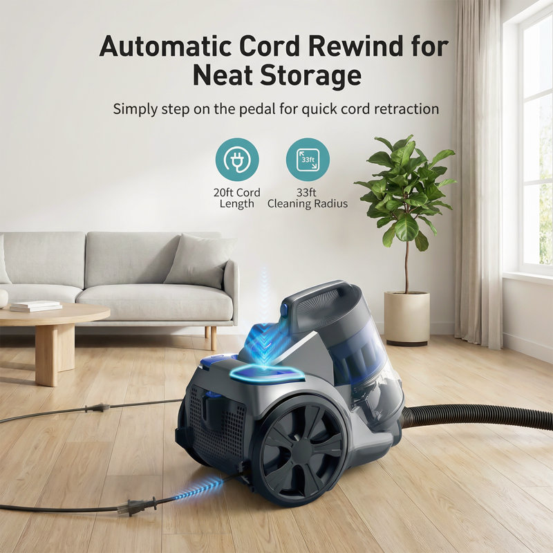 Canister Vacuum Cleaner, 1400W Bagless Vacuum Cleaner, Multi-Cyclonic Filtration, 2 Anti-Allergen Hepa Filters, 3.5Qt Dust Cup, 4 Tools, Corded Vacuum For Hard Floor, Carpets, Pet Hair,Blue