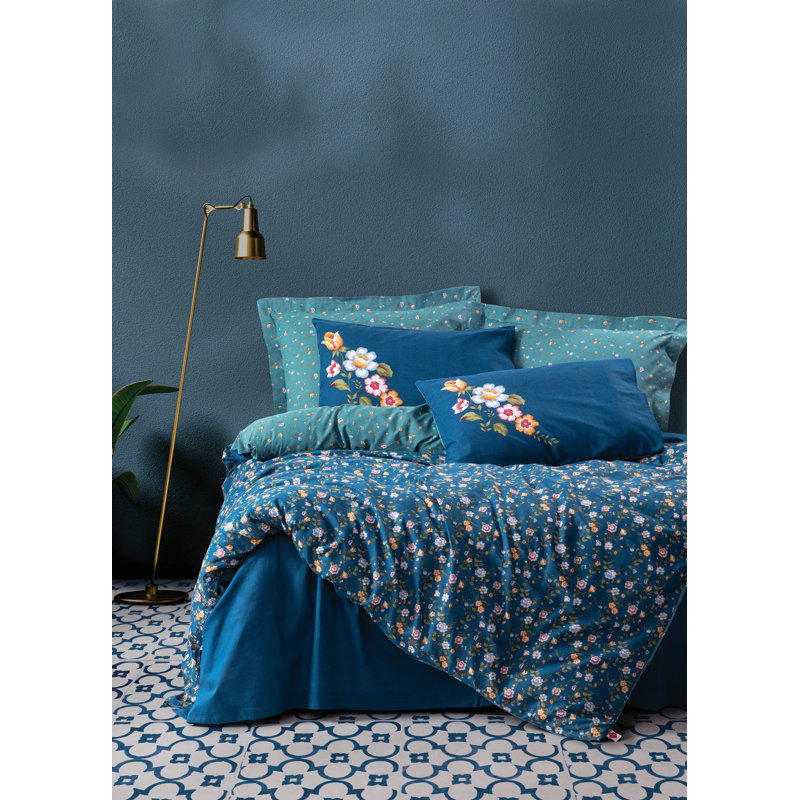 Ensemble de housse de couette 100% coton bleu / rose / blanc, Housse de couette double TG + 3 pièces supplémen