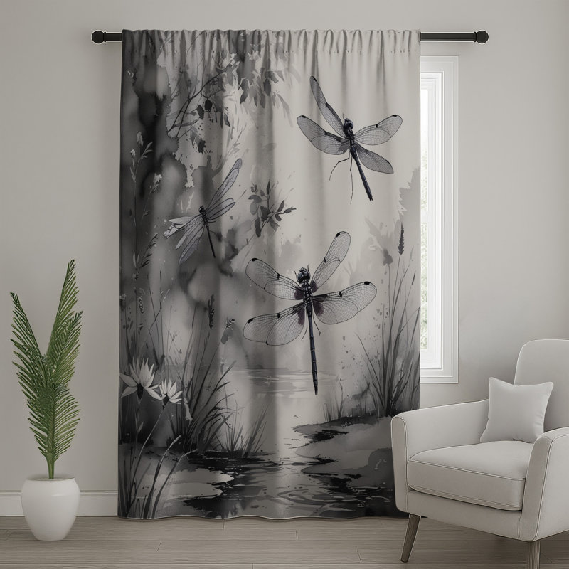 Libellules et rideaux à motif de libellules, 50 po x 80 po - 1 panneau, Transparent