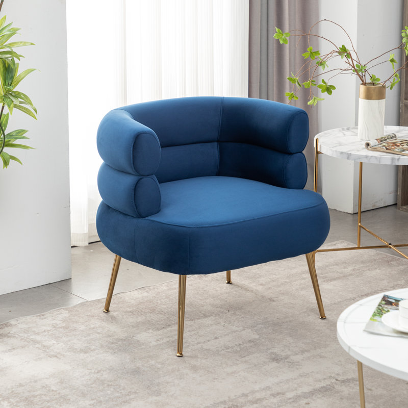 Fauteuil demi-tonneau l 30 po Demetrius, Velours bleu
