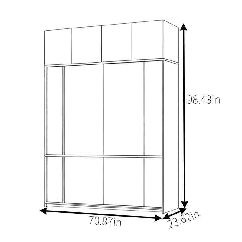 Garde-robe simple à pousser et tirer rétro, H 98,43 po x l 70,87 po x P 23,62 po