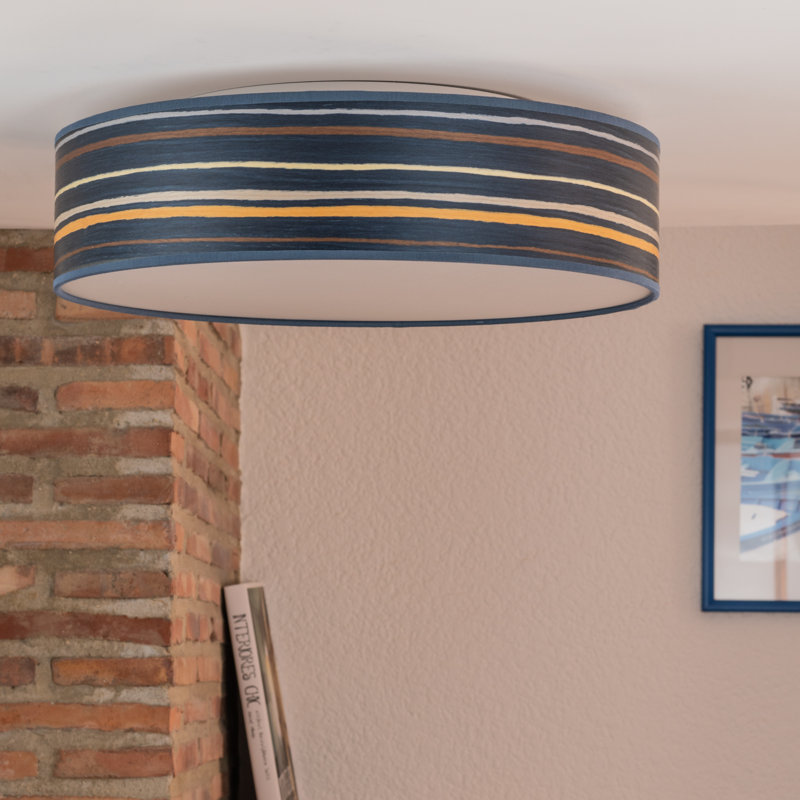 Ocho Solid Wood Flush Mount, Blue-striped