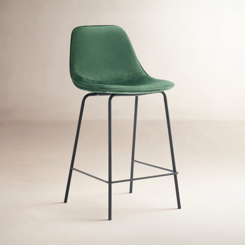 Hauteur de comptoir moderne Kavi avec coussin rembourré et pieds en métal, Velours émeraude