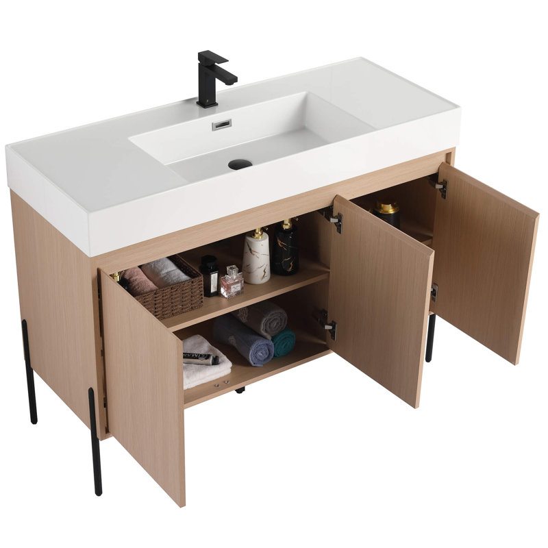 Ebern Designs Yordana Bathroom Vanity 48" Wide, White Oak, White