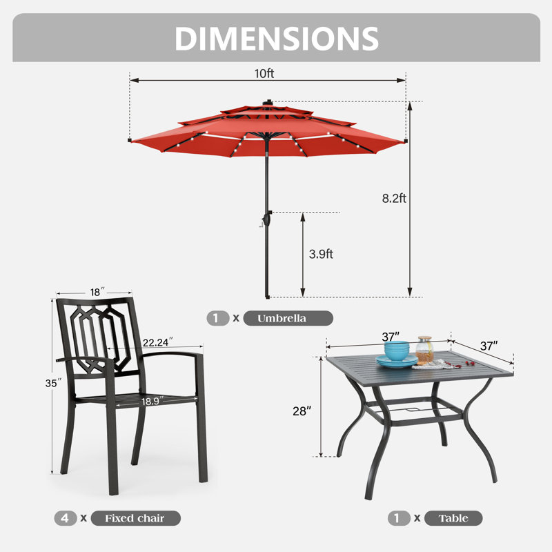Ensemble de salle à manger long pour 4 personnes 37 "avec parasol Alyah