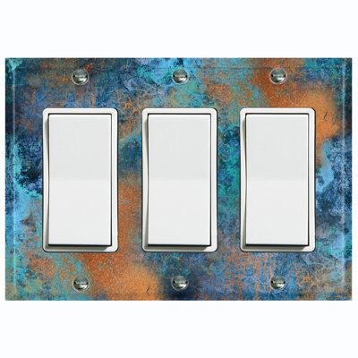 Metal Light Switch Plate Outlet Cover (Distressed Patina Copper Print - Single Toggle)