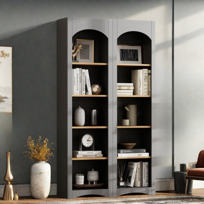 Farmhouse 72"Tall 5 Tier Bookshelves With Adjustable Shelves, Bookcases Storage Cabinet Set Of 2