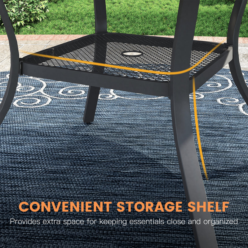 4-Person Patio Dining Set with Round Dining Table and 4 Stackable Textilene Armrest Chairs, Black/Gray
