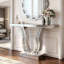 Console à miroir de 43 pouces, canapé d'entrée moderne en argent avec pieds courbés incrustés de pierre