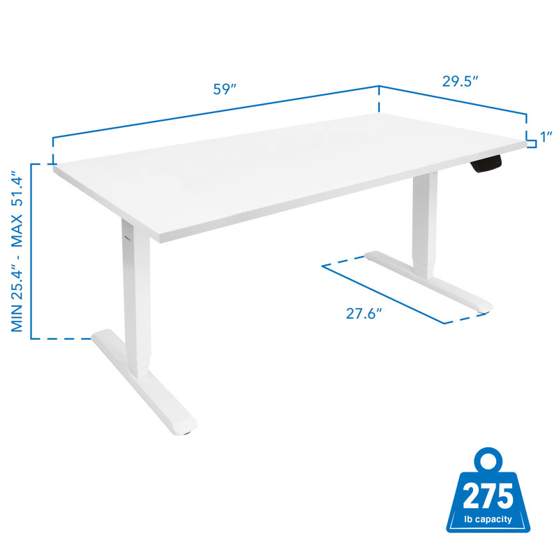 Bureau debout électrique à deux moteurs avec plateau 48 po Mount-It Ultimate, Blanc et blanc, H 51,4 po x l 59 po x P 29,5 po
