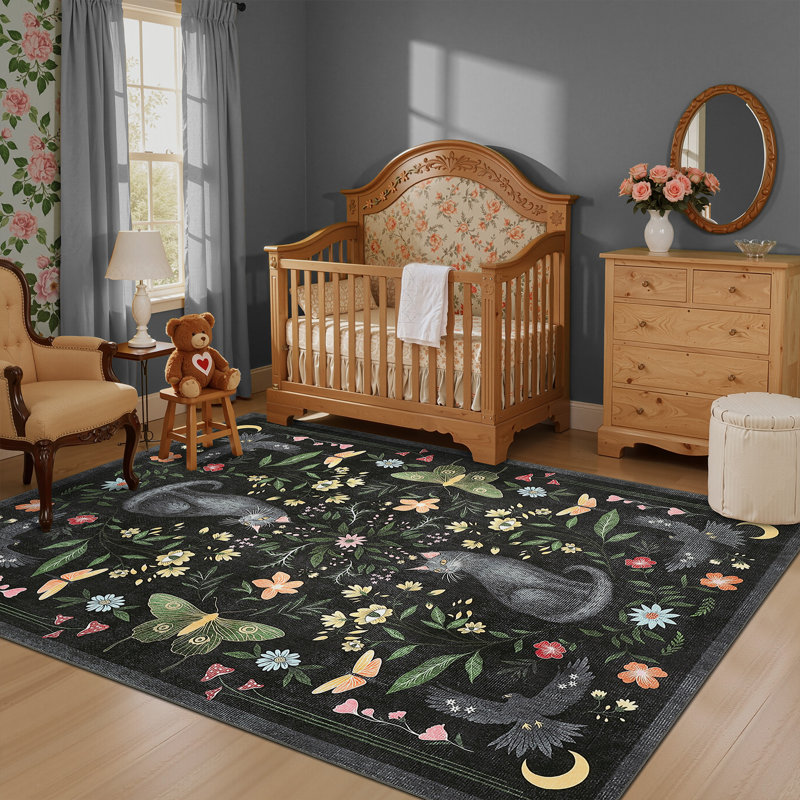 Vintage Cute Cat Machine Washable Rug with Rubber Backing for Living Room Stain Resistant Non-Slip Dining Room Rug Easy-Cleaning Floor Carpet for Bedroom