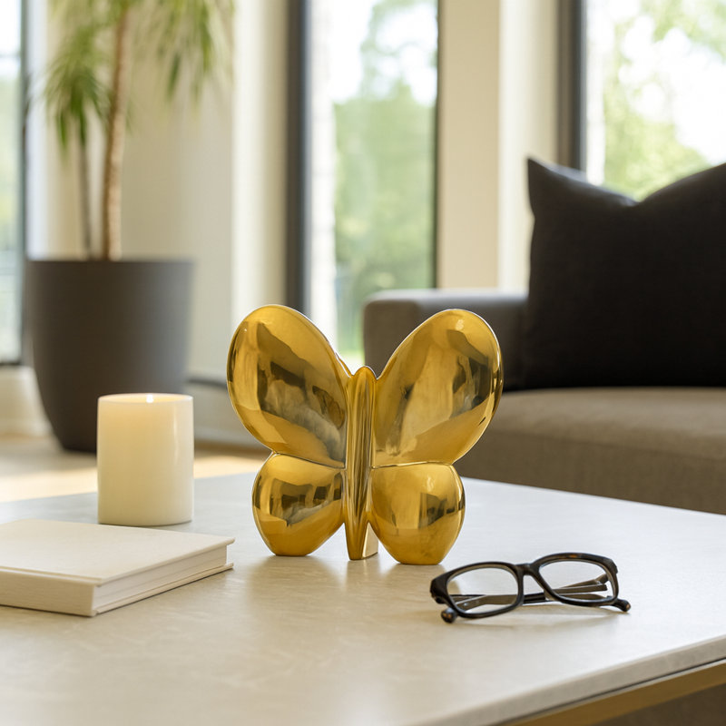 Modern Balloon Butterfly Sculpture Figurine for Home Decor - Decorative Object for Table Ideal Decorations for Living Room Accent Statue