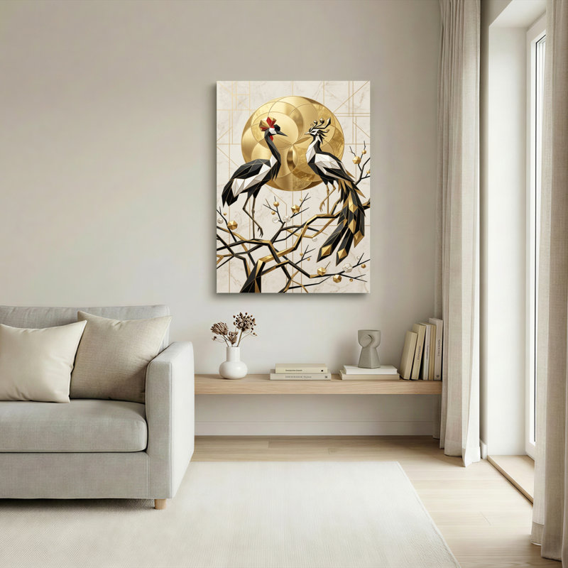 Ensemble de 1 tableau sur toile représentant des oiseaux géométriques, 48"H x 32"W, Toile tendue