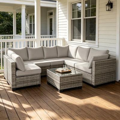 7-Piece Outdoor Wicker Conversation Set With Cushions & Coffee Table