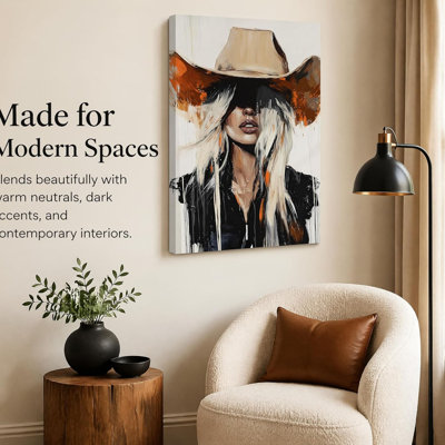 Abstrait, Western Cowgirl, art mural sur toile, femme blonde au chapeau de cowboy, image murale, moderne, campagne du sud-ouest, maison de campagne rustique, affiches, impressions sur toile, pour chambre de filles, chambre à coucher, dortoir