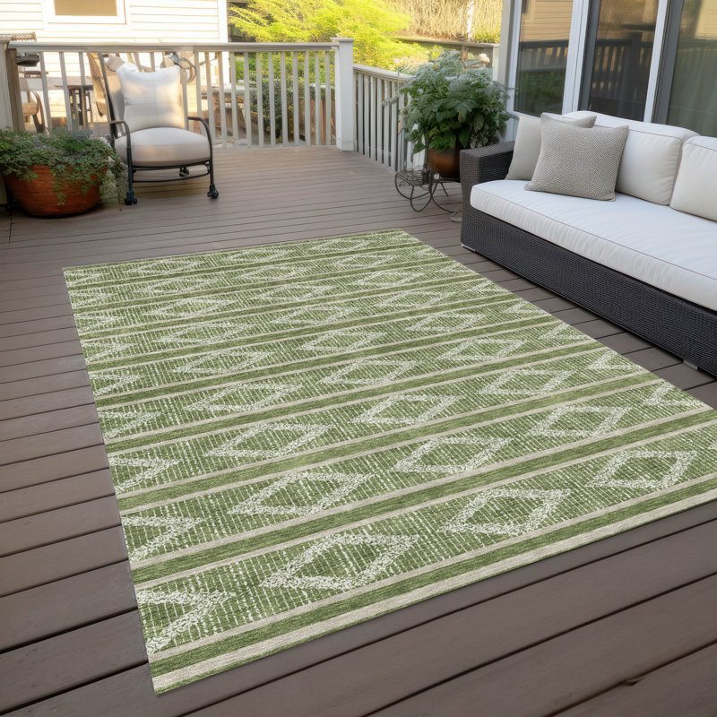 Green Diamond Pattern Washable Synthetic Area Rug