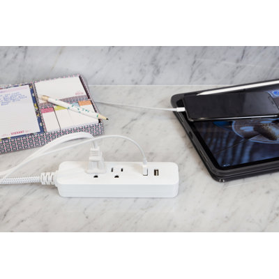 Cordinate 4-ft 2-USB-A 2-Outlet Grounded Braided Extension Cord, Gray, 43678