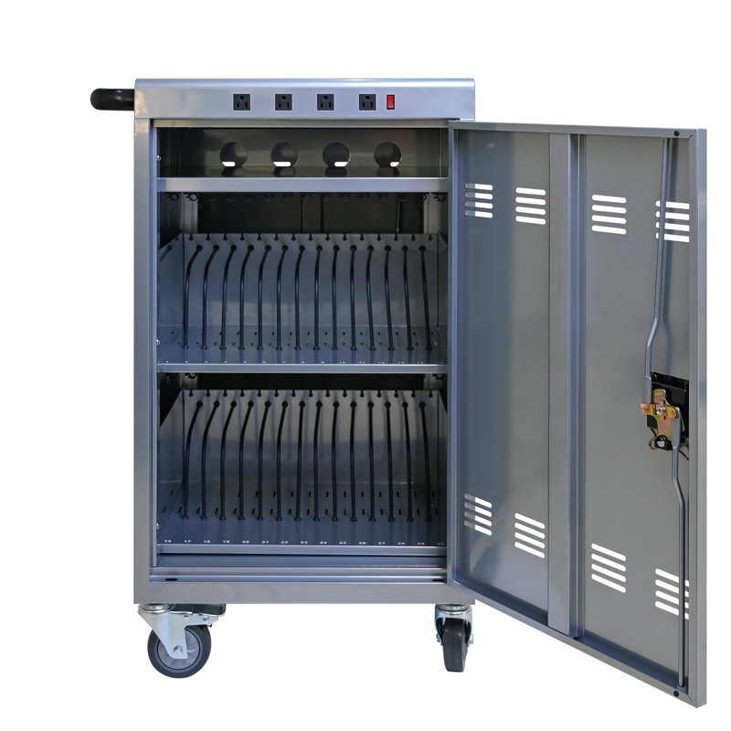 Mobile Charging Cart And Cabinet For Tablets Laptops 35-Device -Silver, Gray Silver