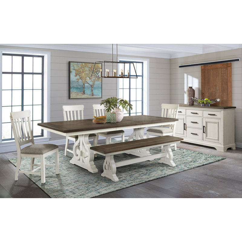 Isamu Slat Back Dining Chair with Cushion Seat, Off-White & French Oak
