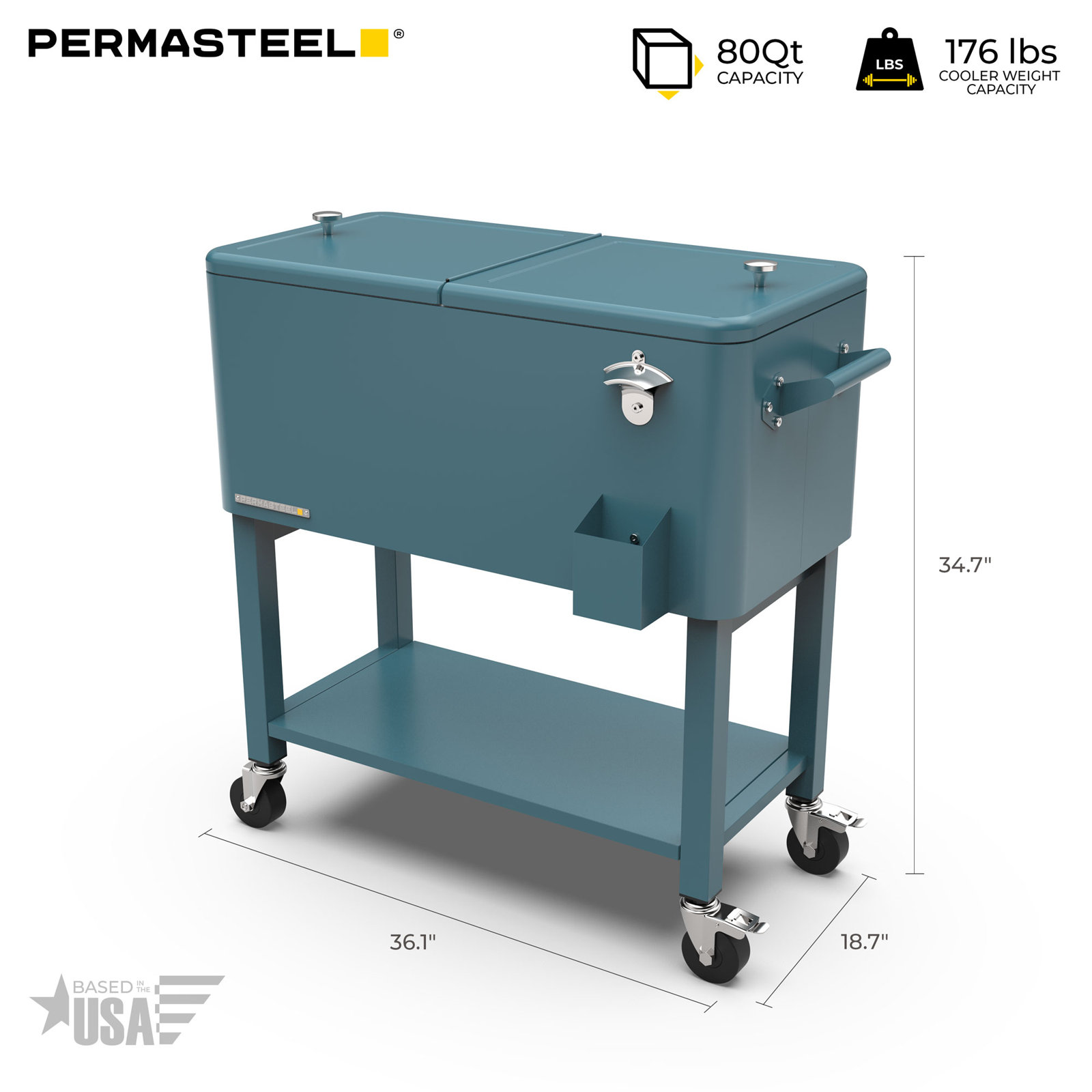 Permasteel Cooler with Removable Basin, Teal, With Divider