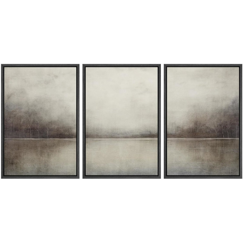 Minimal Landscape 3 - Pieces, 36" H x 24" W x 1.5" D, Black