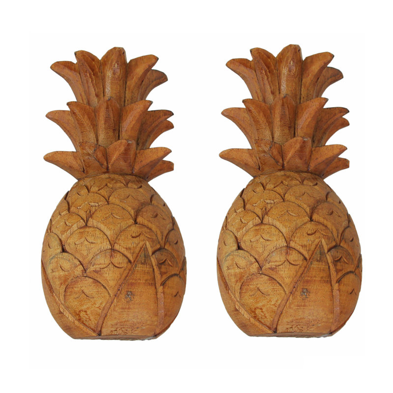 Ensemble de 2 décorations murales ananas en bois sculpté à la main