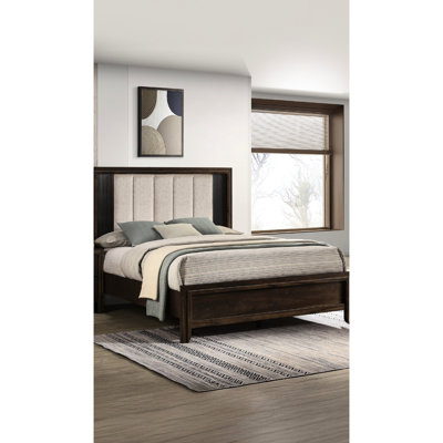 Queen Size Bed, Upholstered Headboard, Rustic Charm, Rich Wood Finish, Contemporary Aesthetic, Brown Tones 1pc Style,