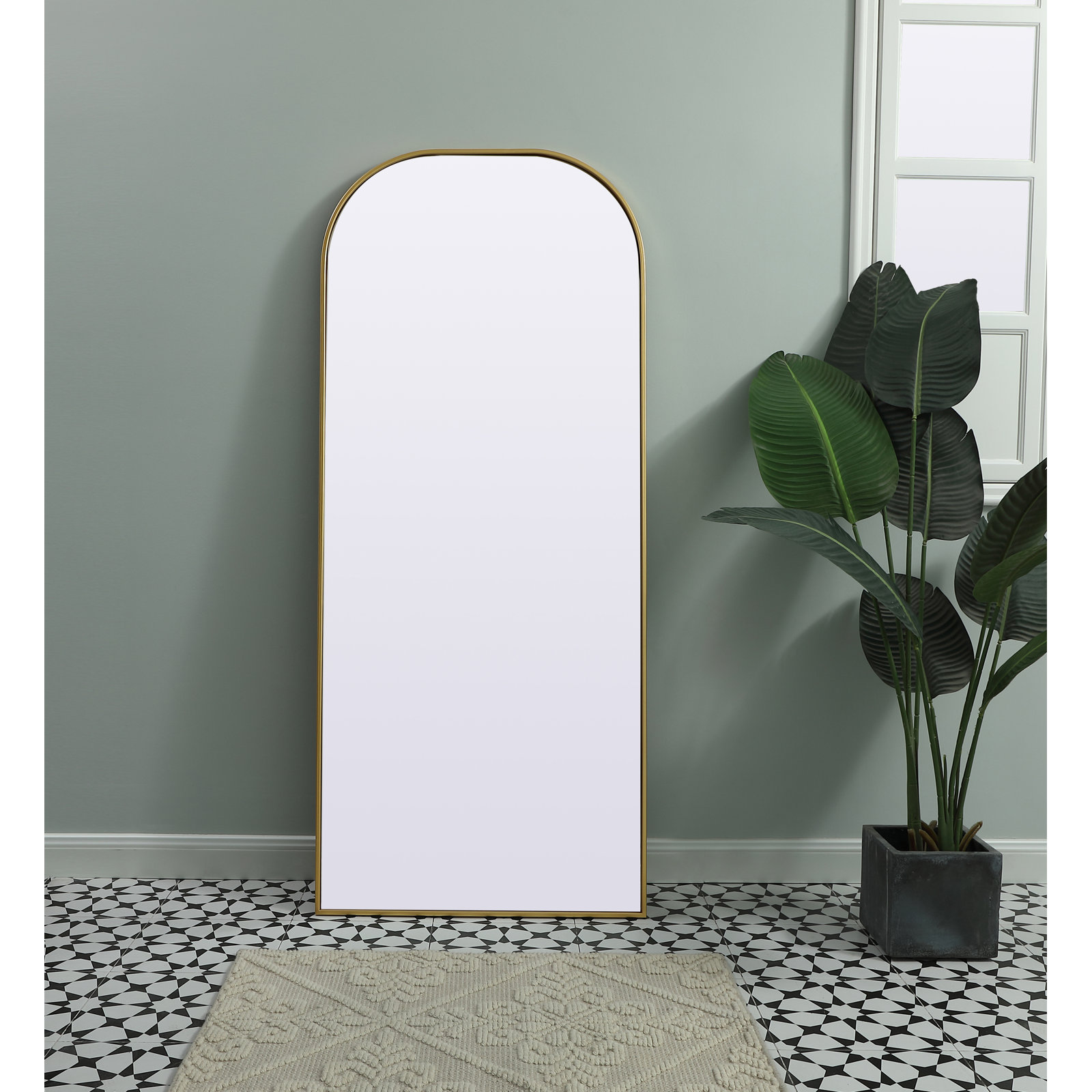 Sabine Metal Wide Arch Wall Mirror, 66" x 28", Brass
