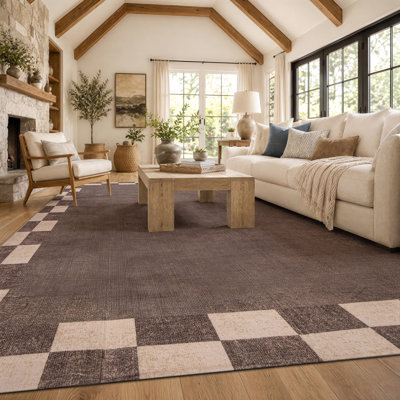 Tapis brun châtaigne à revers antidérapant lavable à la machine