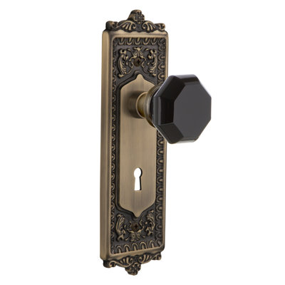 Egg & Dart Plate avec trou de serrure décoratif et bouton de porte Waldorf noir