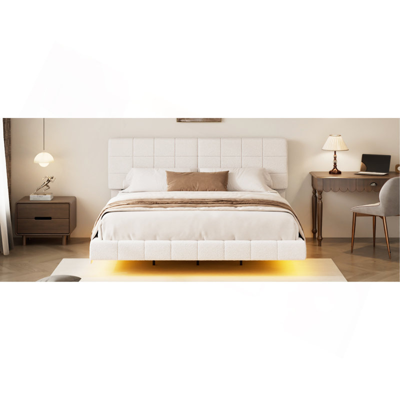 Lit flottant avec lumière White Boucle, Très grand lit