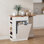 Îlot de cuisine extensible avec poubelle cachée - Armoire poubelle coulissante avec tablettes de rangement et tiroir, blanc et noyer