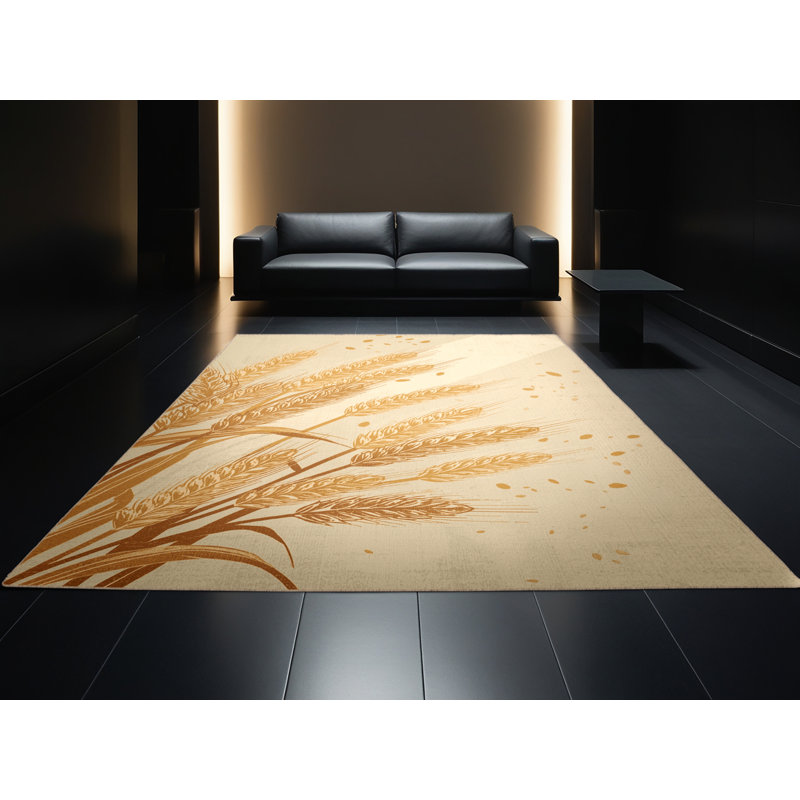Machine Washable Ortmund Wheat Country Rustic Vintage Look Rug in Beige – Beige Binding, 7' Square