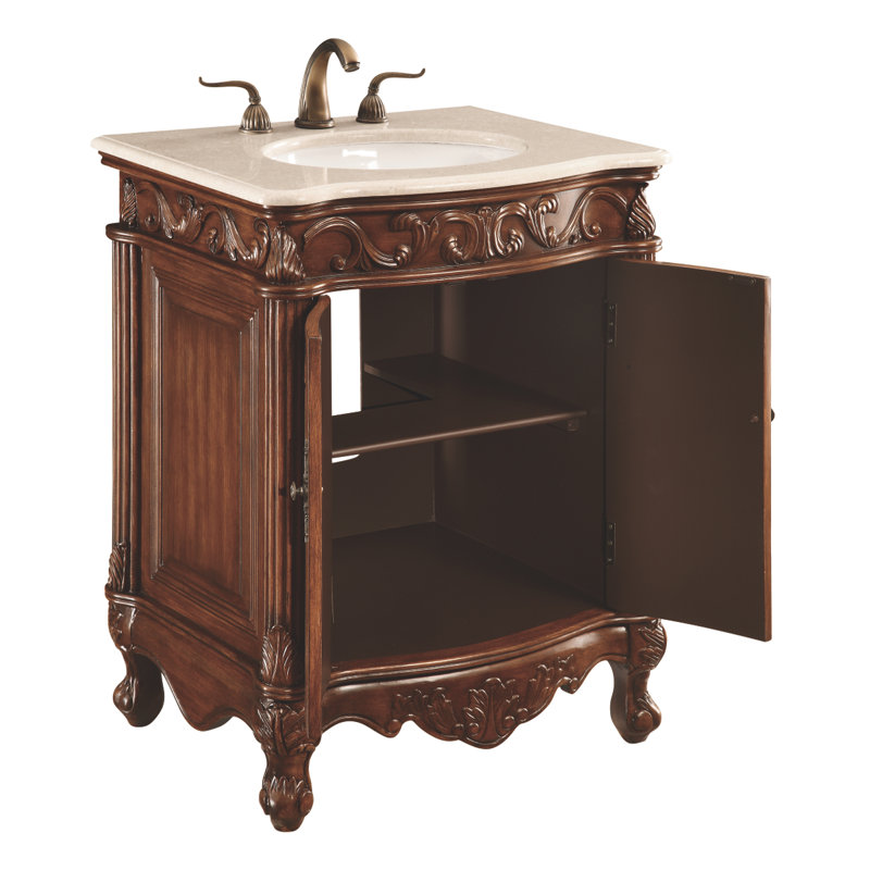 Ensemble de meuble-lavabo simple 27 po Lunette, Brun, Blanc cassé / crème