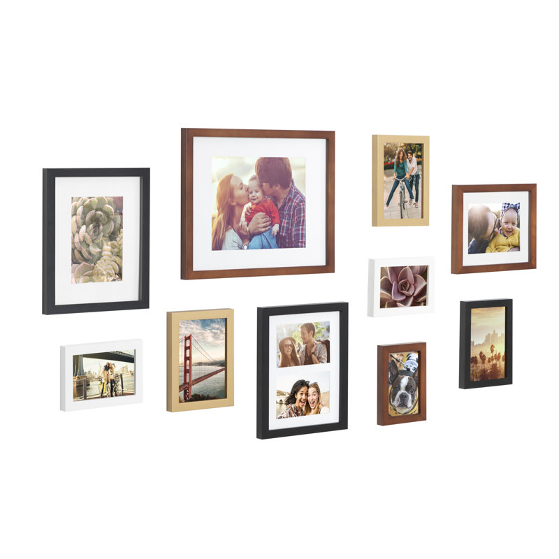 Ensemble de 10 cadres photo en bois, Multicolore