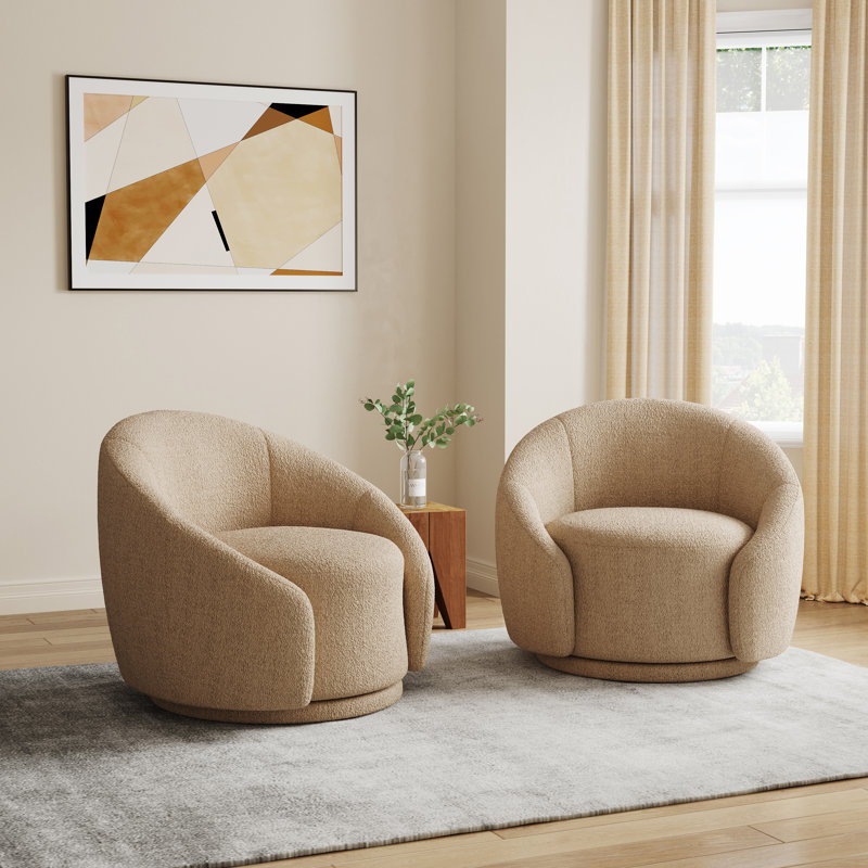 Aunna Upholstered Swivel Barrel Chair, Light Brown Teddy