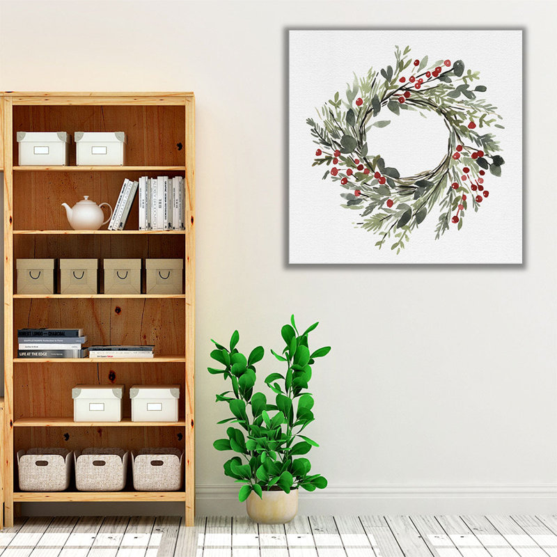 Holly Farmhouse Wreath II - reproduction d'art sur toile, H 24 po x l 24 po