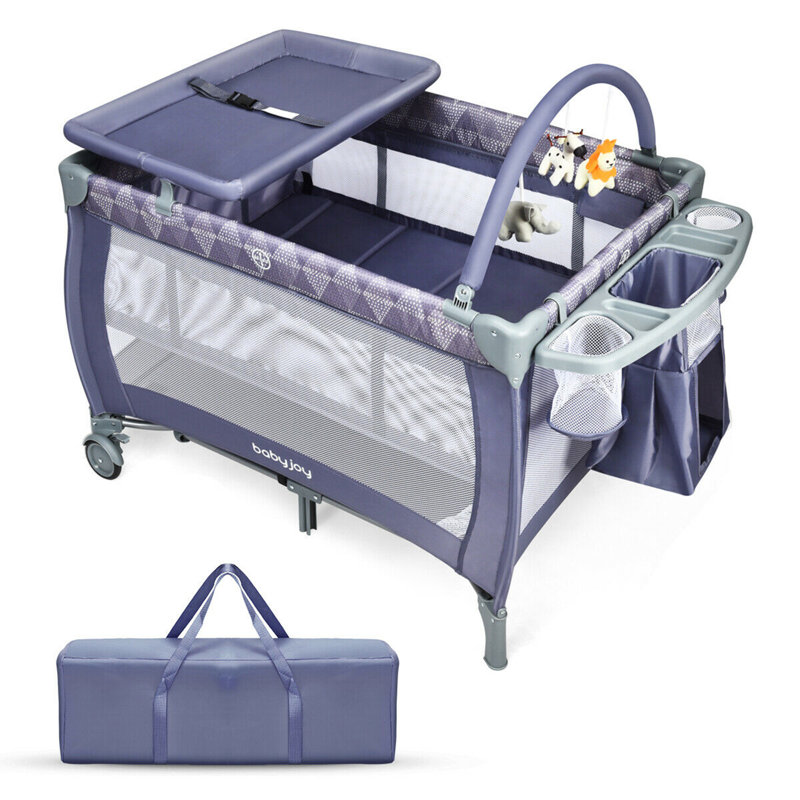 Mini lit de bébé rembourré portatif avec matelas, Gris