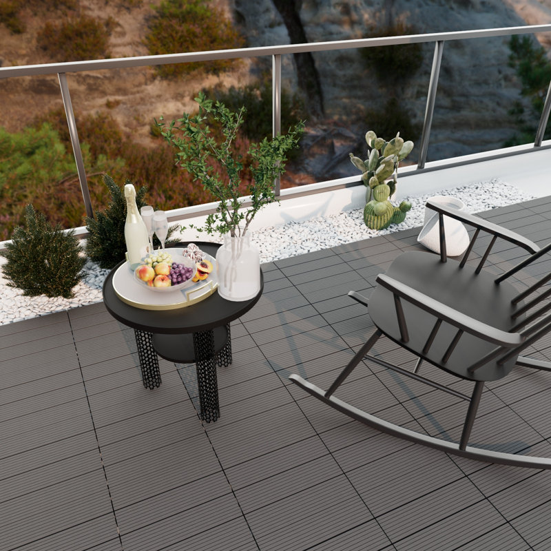 12'' L x 12'' W Composite Interlocking Deck Tile, Four-grid Gray