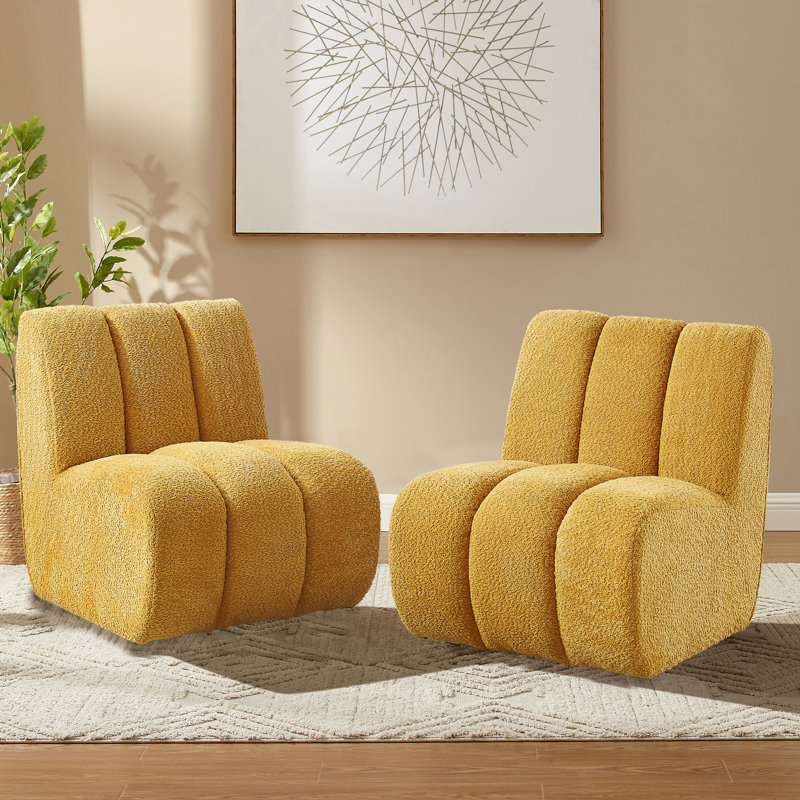 Fareeha  25.2'' W Swivel Upholstered Accent Chair, Yellow Lambwool