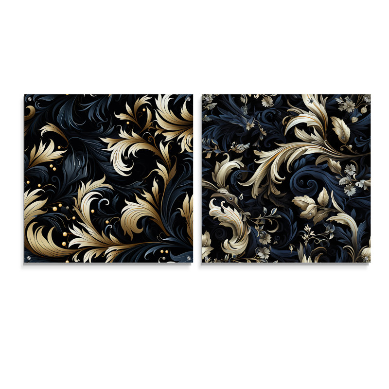 Centauree - Ensemble de 2 peintures murales abstraites en acrylique, H 16 po x l 33 po
