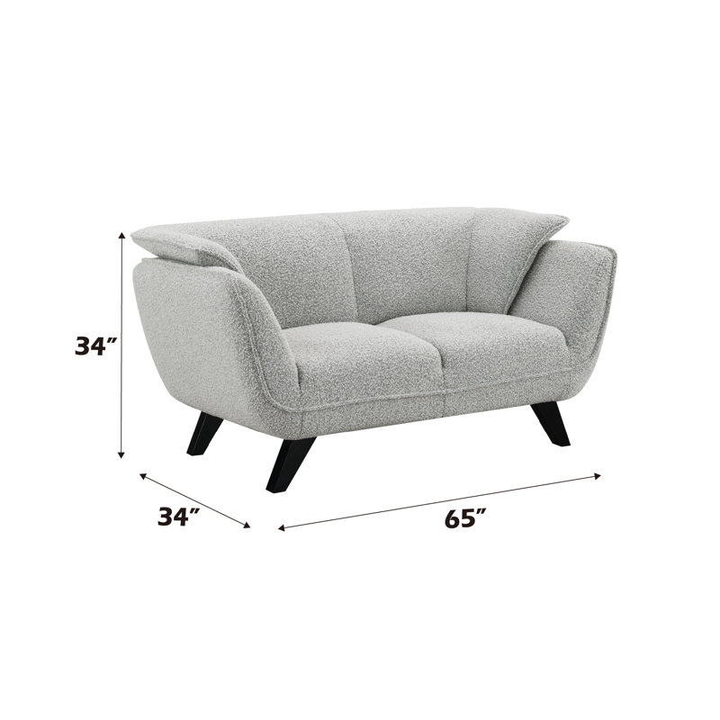 Light Gray Boucle Fabric and Wood Loveseat with Flared Arms