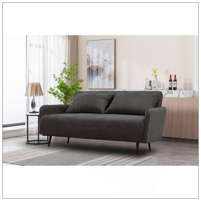 Causeuse convertible en tissu noir 61 po avec coussins