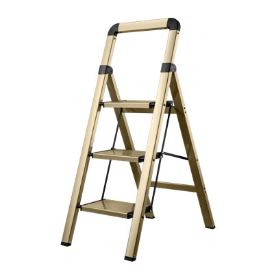 Escabeau pliant en aluminium à 3 marches, capacité de 330 lb, pédales antidérapantes, marchepied pliable léger pour la cuisine à domicile - champagne doré
