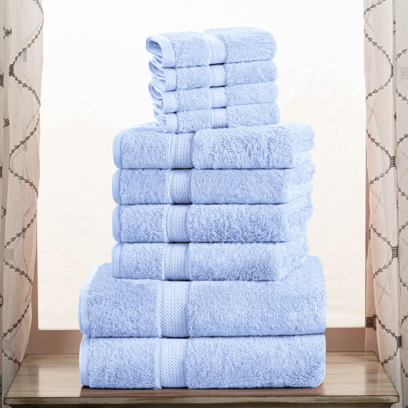 Scotia Egyptian Cotton Bath Towel Set, Light Blue, 10Pc Towel Set (2Bath, 4Hand, 4Face)