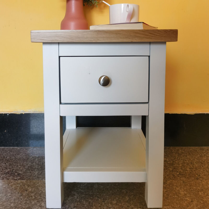 Zeb 36cm W Solid Wood Bedside Table, Light Grey