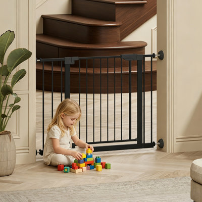 Barrière pour bébé de 29,5 à 45,3 po de largeur avec protecteur mural pour les escaliers, barrière pour chien d'intérieur pour les portes, barrières de sécurité pour animaux sans perçage pour enfants, barrière de sécurité à accès facile, noir